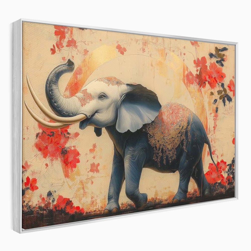 Tablou canvas cu tablou canvas cu elefant albastru, in rama de aluminiu argintiu